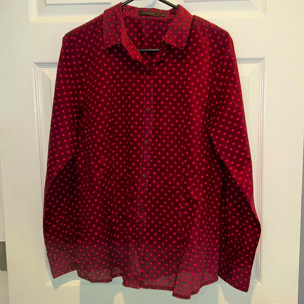The Limited Maroon Button Down with Pink Polka Dots - Size L - Picture 1 of 6